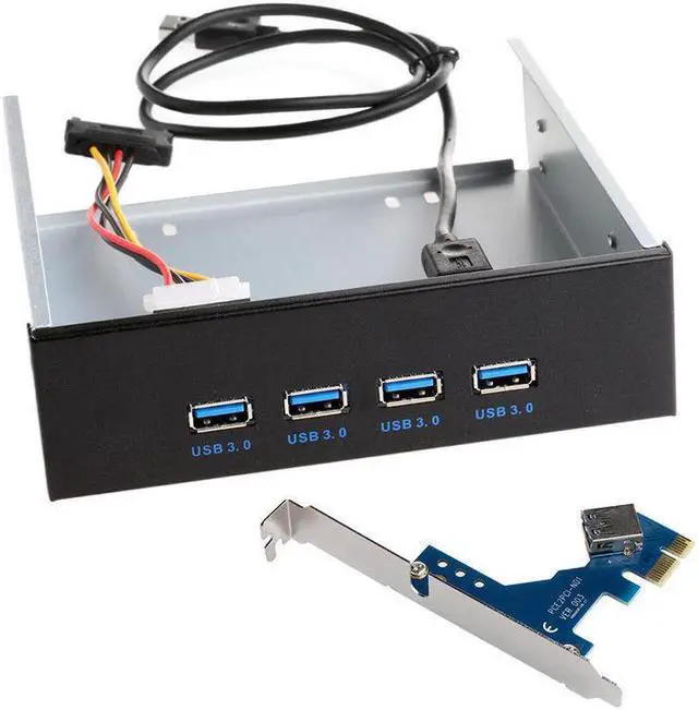 Main image of 4 Ports USB 3.0 Front Panel Splitters HUB USB 3.0 PCI Express PCI-E Card Adapter 5.25" Front Panel Expansion Bay for PC Computer