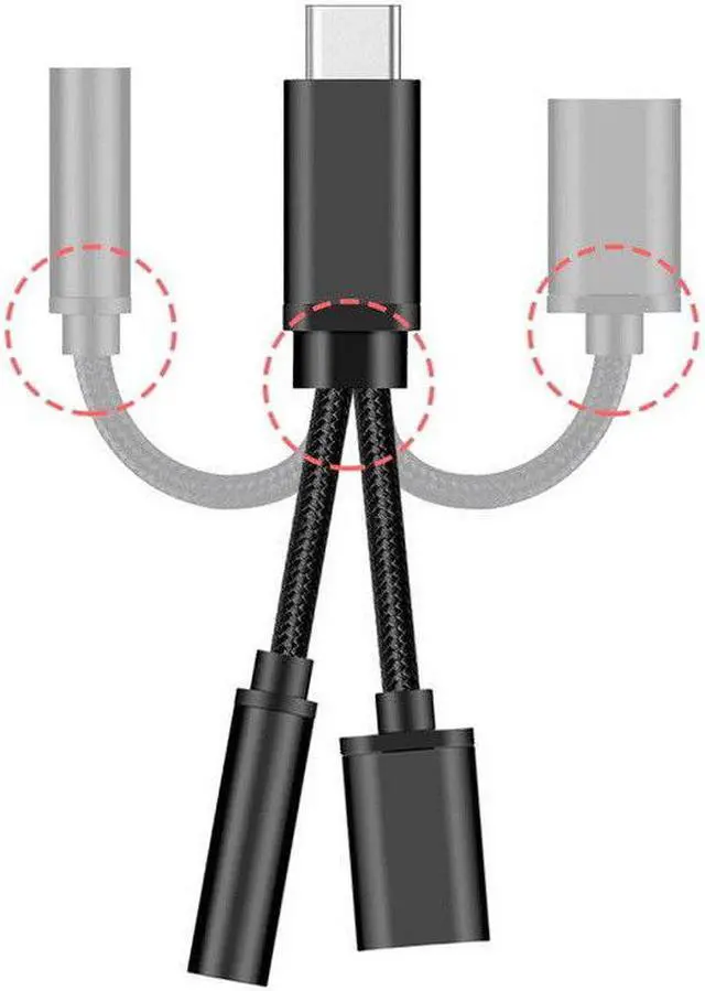 Alt view image 4 of 5 - 1pcs 2 In1 Braided USB TypeC To 3.5mm Charging USB C Headphone Aux Audio Cable Adapter Splitter Headphone Jack For Mole Phone