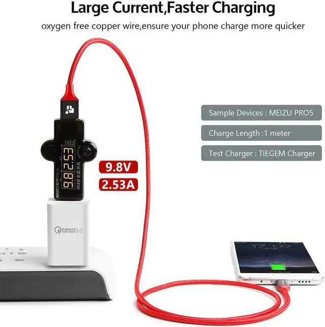 Alt view image 5 of 5 - 3.1 USB Type C Cable Nylon Fast Charging USB Type-C USB-C Sync Charger Cable for 2 ZUK Z2 NEXUS 5X 6P