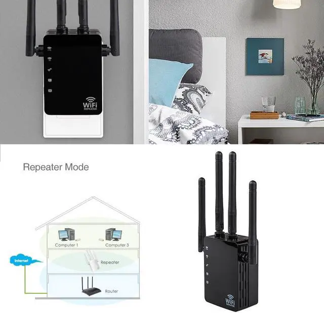 Alt view image 3 of 5 - 1200Mbps Dual Band AC Wireless 2.4G / 5G Wifi Repeater 4 High Antennas Bridge Signal Amplifier Wifi Access Point Wired Router