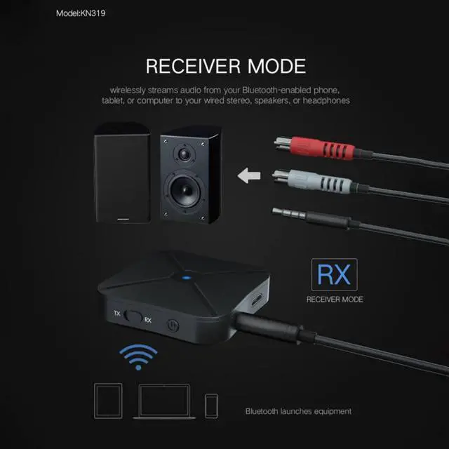 Alt view image 2 of 5 - 2 IN 1 Bluetooth 5.0 4.2 Audio Receiver Transmitter Wireless Adapter 3.5MM 3.5 AUX Jack RCA For Speaker TV Car PC Headphones