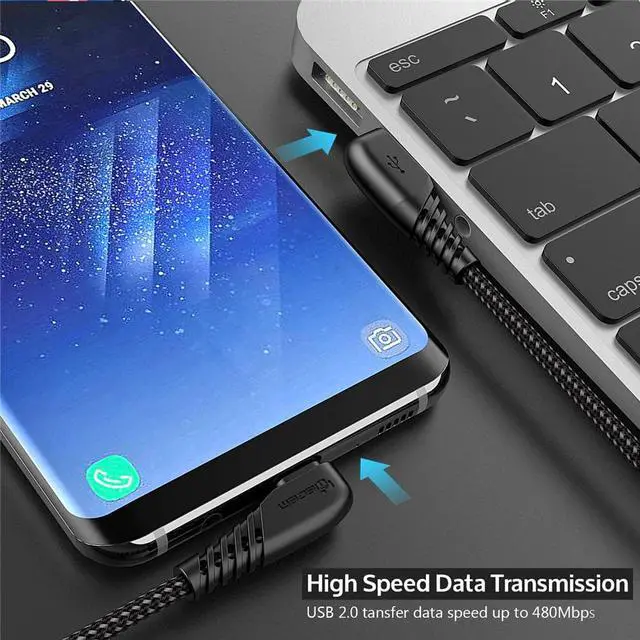 Alt view image 4 of 5 - 90 degree USB Type C Cable 3A USB-C Cable Type-C Fast Charging Cord for  S8 S9 S10 PLUS Mole Phone Cable 2M