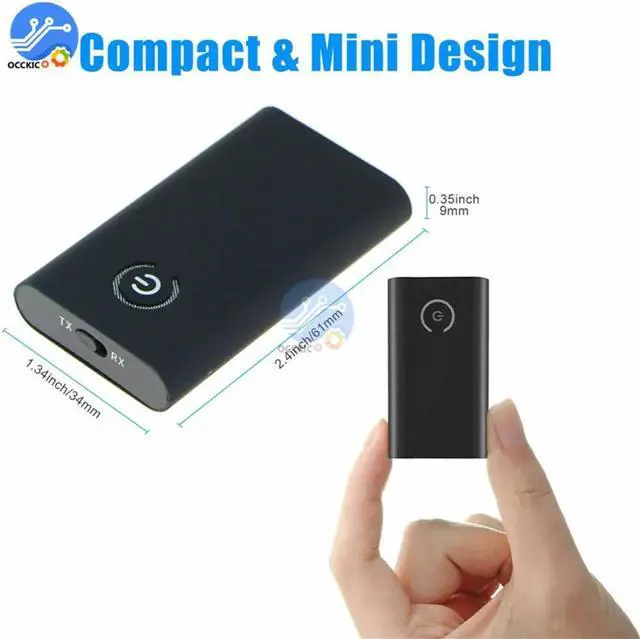 Alt view image 3 of 5 - 5.0 Transmitter Receiver Wireless Audio Adapter 2 in 1 A2DP 3.5mm Jack Aux  Adapter For PC TV Headphone Car