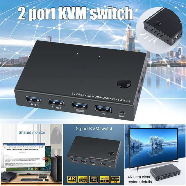 Main image of 4 Ports Splitter Box USB 2.0 Accessories Hub Sharing For Computer Metal KVM Switch Plug And Play Stable Displayport VGA