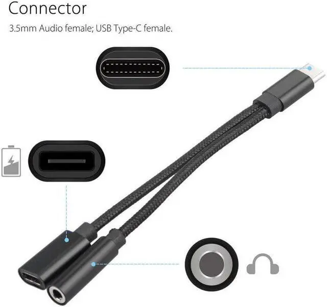 Alt view image 3 of 5 - 2 In 1 Type C To 3.5 Mm Charger Headphone Audio Jack USB C Cable Type-C To 3.5mm Connector Adapter for for