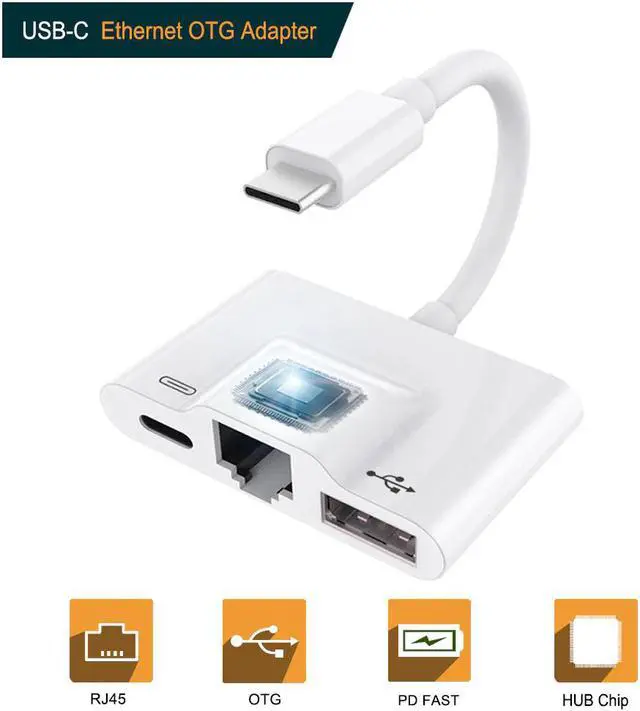 Main image of USB C Ethernet OTG Adapter Type C to RJ45 Port USB 3.0 Adapter USB-C Splitter Hub for iPad pro Google Pixel 3 HTC Ultra