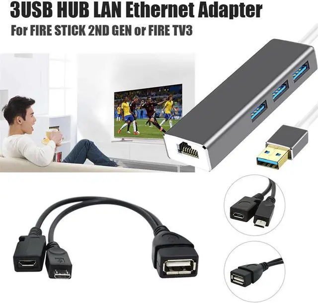 Main image of 1pc 3USB HUB LAN hub usb Ethernet Adapter OTG USB CABLE for FIRE STICK 2ND OR FIRE TV3 usb hub 3.0 usb splitter usb multiple