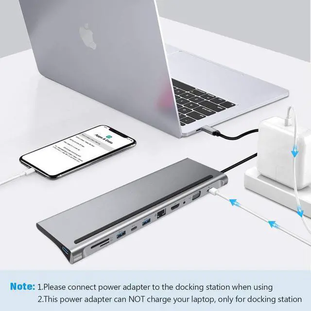 Alt view image 5 of 5 - 11 in 1 USB Type C Hub Adapter Laptop Docking Station /VGA/RJ45/PD/Thunderbolt 3 For MacBook Surface Compatible