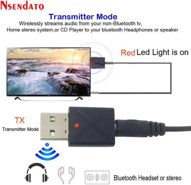Alt view image 3 of 5 - Wireless Bluetooth 5.0 Audio Receiver Transmitter Mini USB 3.5mm 2 in 1 Stereo Bluetooth Resiver Adapter for TV Computer Car AUX