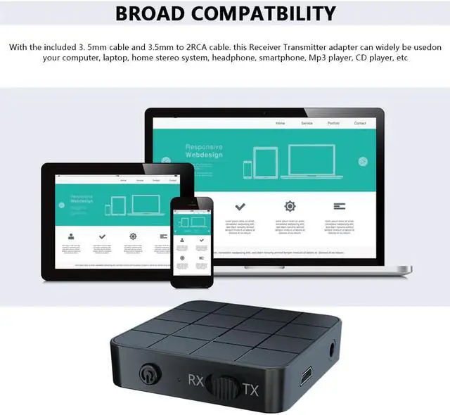 Alt view image 3 of 5 - 2 in 1 Bluetooth 5.0 Audio Transmitter Receiver Adapter Portable 2 In1 Wireless Audio Transceiver RX/TX Mode For TV Car Computer