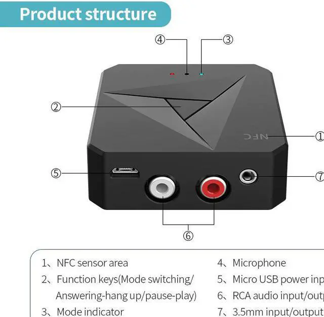 Alt view image 5 of 5 - 5.0 Receiver Transmitter 3.5mm AUX Jack Music Wireless Audio Adapter Handsfree Call & Mic NFC Car Kit For TV Auto ON
