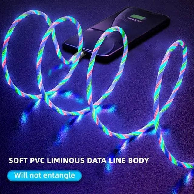Alt view image 3 of 5 - Cable LED Flow Glow Micro USB Type C Lighting Charger For iPhone  Fast Charging USB-C Type-C Mobile phone Cables