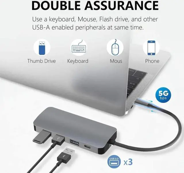 Alt view image 5 of 5 - 7 in 1 USB 3.1 Type C HUB Converter 4K 3x USB 3.0 SD TF Card Reader 87W PD Fast Charging Dock Adapter for Laptop Phone