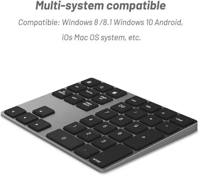 Alt view image 3 of 5 - Alloy Bluetooth Wireless Numeric Keypad with USB HUB Digital Input Function for Windows,OS,Android laptop PC