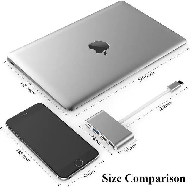 Alt view image 4 of 5 - USB-C Hub with Type C, USB 3.0, USB 2.0 for 2020-2016 MacBook Pro 13/15/16, Mac Multiport Charging & Connecting Adapter