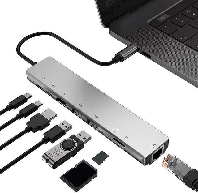 Main image of 8 in 1 Type-C HUB USB-C to 4K /USB3.0 /RJ45 /Gigat LAN /PD Charging /TF Card Reader Adapter USB Splitter For MacBook Pro
