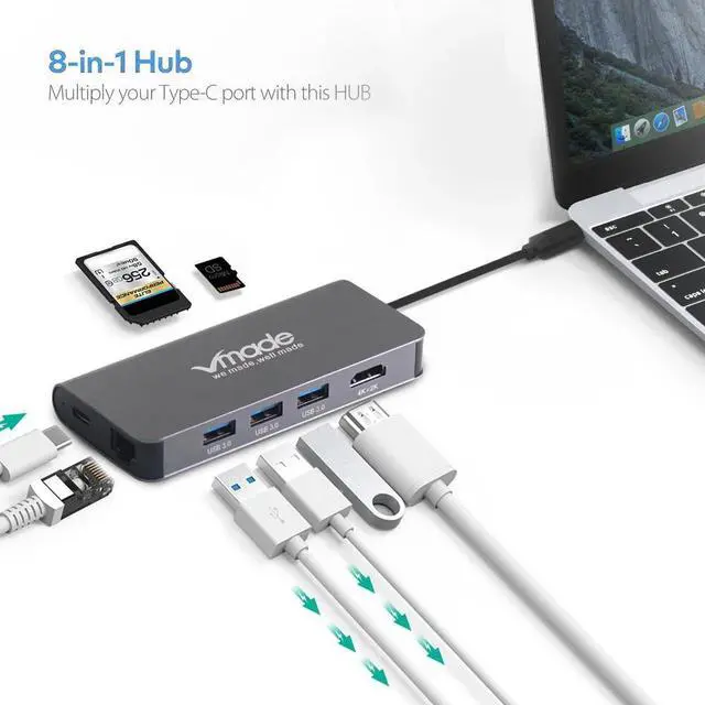 Alt view image 4 of 5 - Mini Adapter Type-C USB-C 3.0 to HDMI 1080p Thunderbolt 3 Dock USB C HUB 8-in-1 for MacBook  Mate 30 Pro Type-C Converter