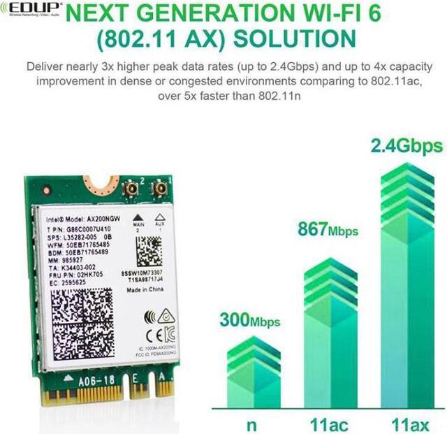 Alt view image 5 of 5 - 2400Mbps Dual Band 5G 802.11ax Intel Wifi 6 AX200NGW M.2 Wireless Wi-Fi Network Card Adapter For Intel AX200 With BT 5.0 MU-MIMO