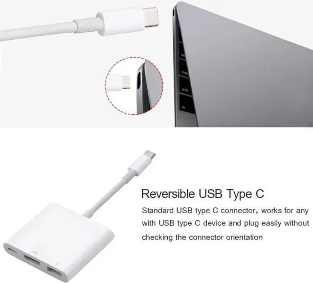 Alt view image 5 of 5 - Type C To Type C USB 3.1 Hub USB-C To USB 3.0/ / Type C Female Charger Adapter, For New Macbook Dell XPS 13
