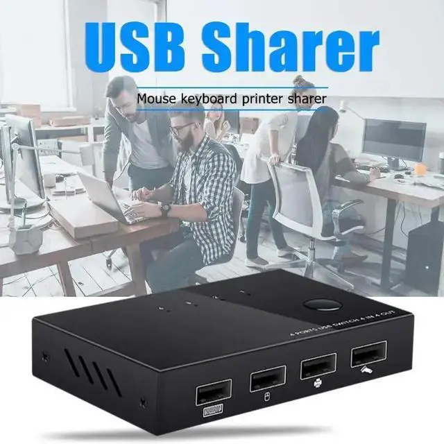 Alt view image 3 of 5 - KVM Switch Box  2.0 Switcher 4 Port PCs Sharing 2 Devices Button Switching for Keyboard Mouse Printer Monitor