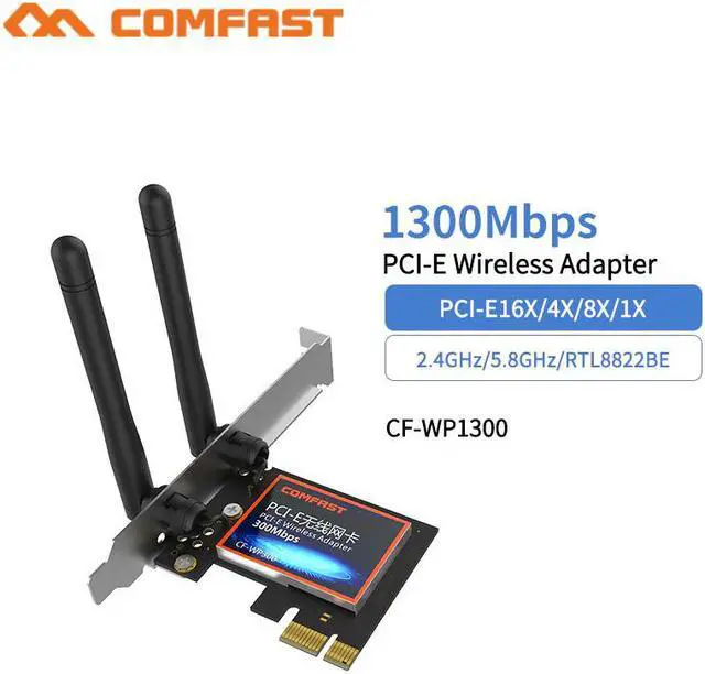 Main image of 1300Mbps Wireless-AC RTL8822 PCI Express PCi-e Desktop WiFi Adapter 802.11b/g/n Gigabit PCI Wireless Network Card for Win7 8 10