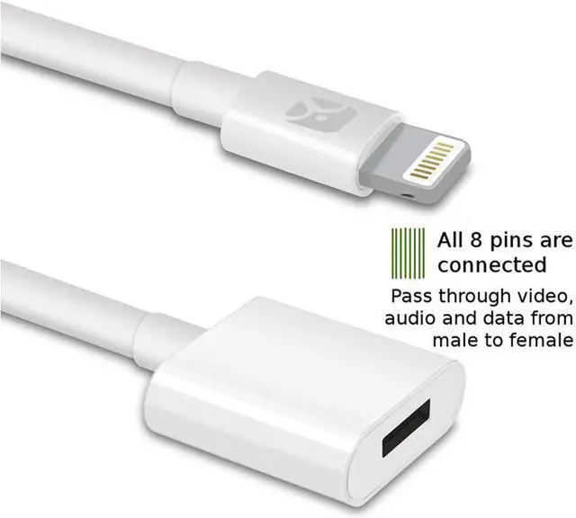 Alt view image 5 of 5 - Lightning Extension Cable for iPhone; Pass Video, , Audio Through Male to Female 8-Pin Cable, Charge Apple Pencil 2m