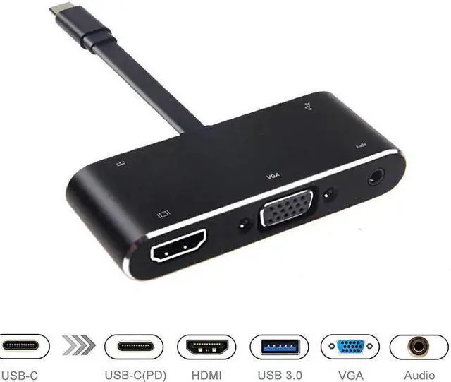Alt view image 4 of 5 - C  VGA adapter  c hub to 3.0 c charge 3.5mm aux jack cable Multiport converter for Macbook pro dell  p20