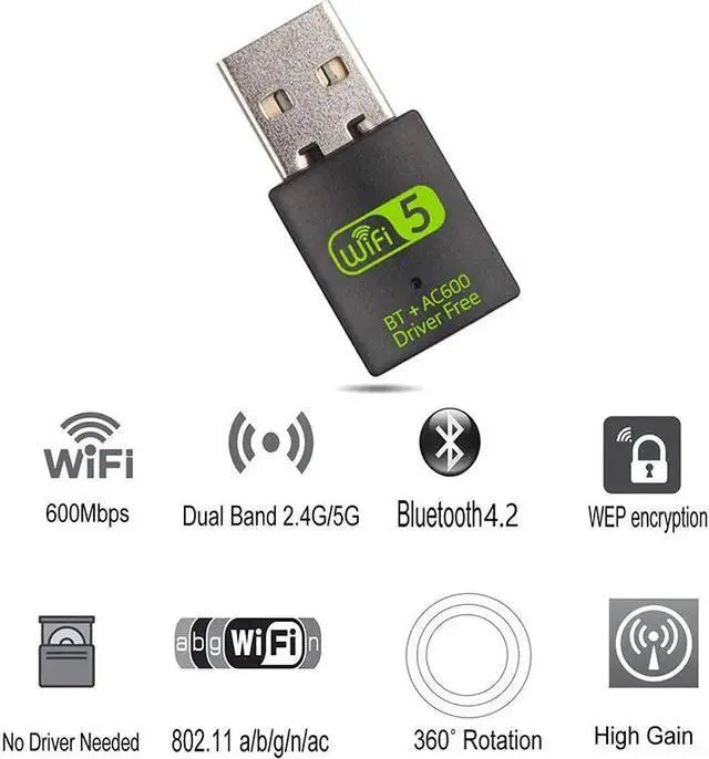 Alt view image 3 of 5 - WiFi Bluetooth Adapter 600Mbps Dual Band 2.4/5Ghz Wireless External Receiver Mini WiFi Dongle for PC/Laptop/Desktop