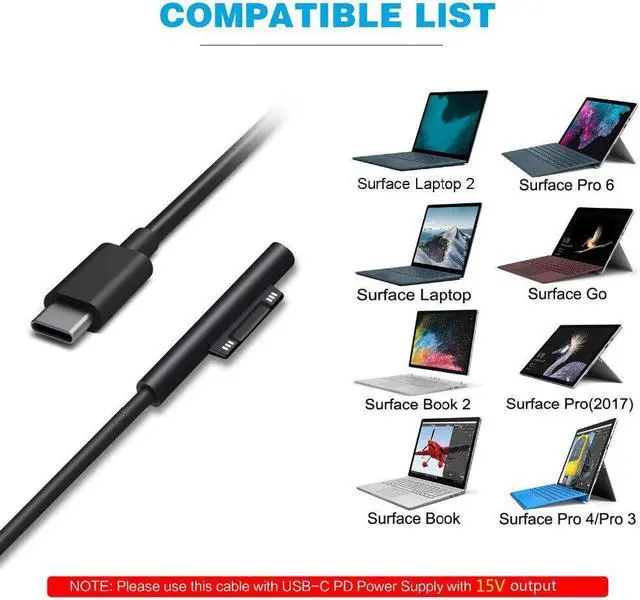 Alt view image 4 of 5 - Connect to USB Type C Charging Cable For  Pro 3 4 5 6 Go Book 15V PD Charging