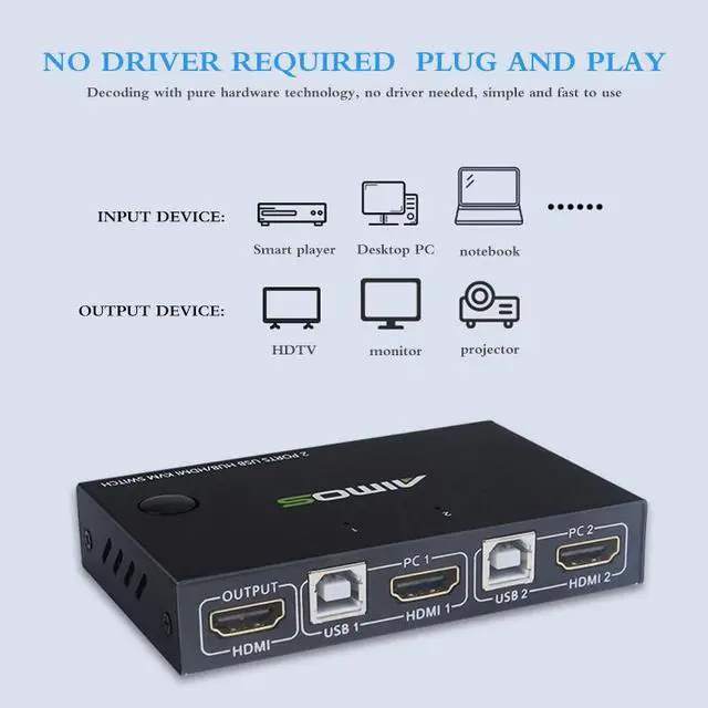 Alt view image 4 of 5 - KVM Switch Sharing Keyboard Mouse Printer 4K KVM Switch Box Video Display Switcher Splitter