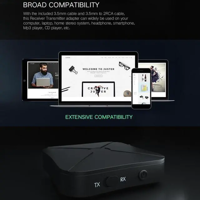 Alt view image 4 of 5 - Audio Receiver Transmitter Bluetooth 5.0 AUX RCA 3.5MM 3.5 Jack USB Music  Adapters Dongle For Car TV PC Speaker