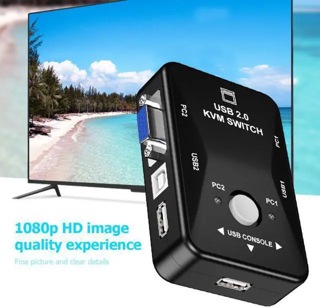 Alt view image 4 of 5 - 2 Port USB Manual KVM Switch Box 2 in 1 Out 1080P VGA Splitter Computer and office accessories