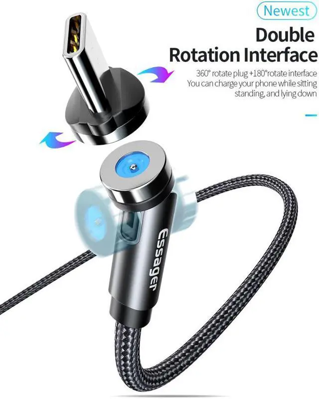 Alt view image 5 of 5 - Charge Cable 540 Rotate Magnetic Cable Micro USB Type C Cable For iPhone Android Fast Charging Magnet Charger Cable