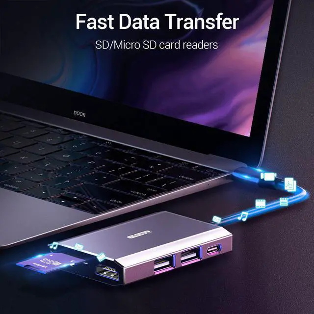 Alt view image 2 of 5 - 6 In 1 8-In-1 USB Type-C 3.1 Hub USB 3.0 Output Adapter Splitter Fast Speed Transfer TF SD Card Reader 6/8 Ports Charger Hub
