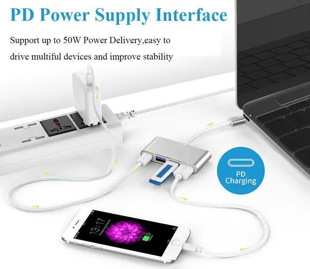 Alt view image 5 of 5 - USB-C Hub with Type C, USB 3.0, USB 2.0 for 2020-2016 MacBook Pro 13/15/16, Mac Multiport Charging & Connecting Adapter