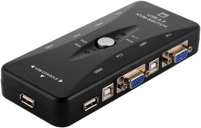 Alt view image 2 of 5 - KVM VGA Switcher 4 Ports 2.0 KVM Switch Box Adapter One-Button Swapping For Computer, Keyboard, Mouse, Scanner, Printer