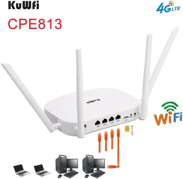 Alt view image 2 of 5 - 300Mbps Unlocked 4G LTE Wifi Router, Indoor 4G Wireless CPE Router with 4Pcs Antennas and LAN Port&SIM Card Slot Up to 32users