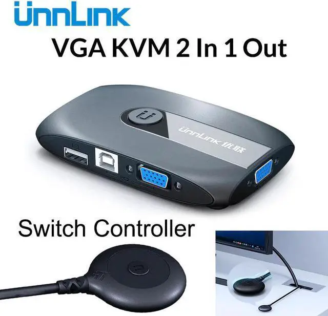 Main image of 2X1 VGA KVM Switch Box Selector with Extender 2 Ports USB 2.0 Sharing monitor mouse keyboard for 2 Computer Laptops PCs