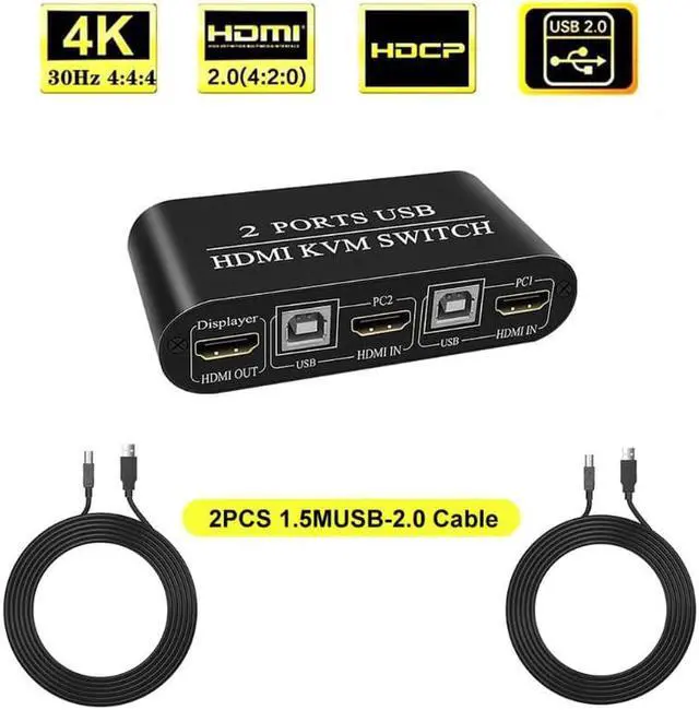 Alt view image 4 of 5 - 4K HD KVM Switch 2-Port USB Manual Switcher Box Keyboard Mouse Splitter