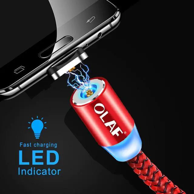 Alt view image 3 of 5 - Magnetic Cable Braided LED Type C Micro USB magnetic usb charging cable for  iphone X 7 8 6 Xs Max XR  s9 cord