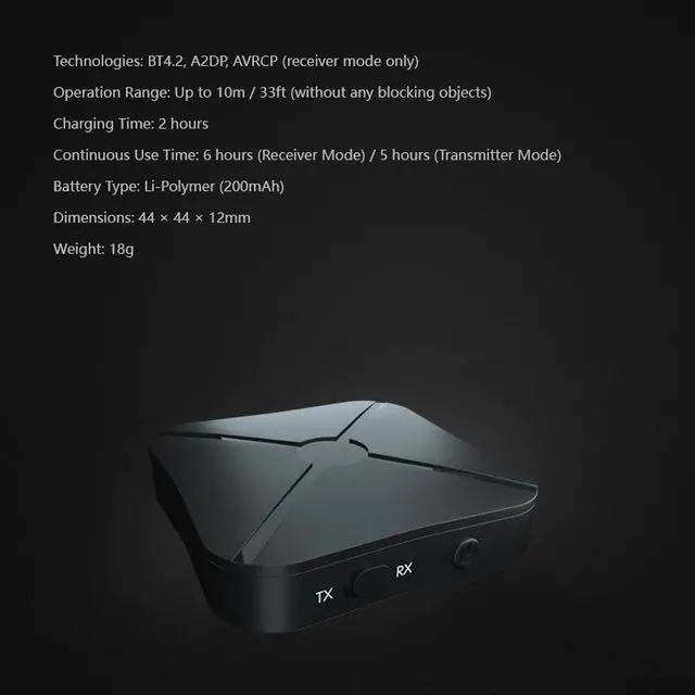 Alt view image 5 of 5 - Bluetooth Transmitter & Receiver Adapter 2 in1 Wireless Bluetooth 4.2 Audio Portable Audio Player Adapter Aux 3.5mm PK B6
