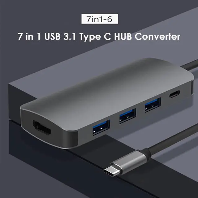 Main image of 7 in 1 USB 3.1 Type C HUB Converter 4K 3x USB 3.0 SD TF Card Reader 87W PD Fast Charging Dock Adapter for Laptop Phone