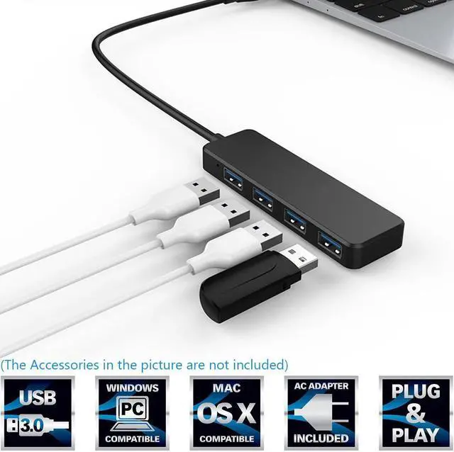 Alt view image 2 of 5 - 1 PC Ultra Slim High Speed USB 2.0 3.0 Hub External 4 Ports Adapter Splitter USB Expander For Laptop PC Computer Peripherals