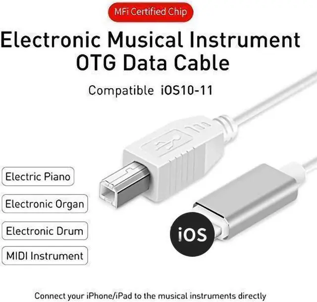 Alt view image 4 of 5 - to USB B Adapter  to MIDI Cable High Speed Cord for iPhone/iPad/iPod MIDI Keyboard USB Camera Audio 1m 1.5m