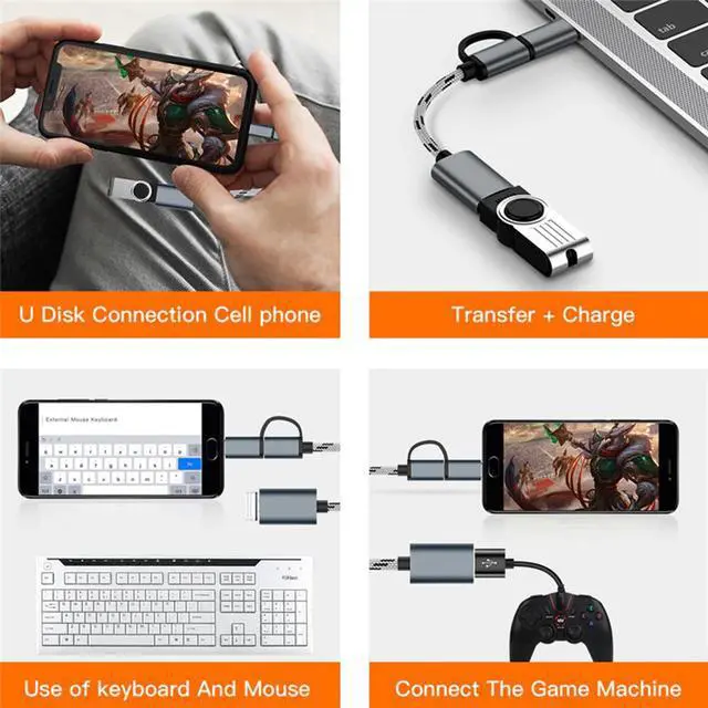 Alt view image 4 of 5 - 1 pcs 2 in 1 Type-C Male + Micro USB Male To USB 3.0 Female OTG Adapter Cable Nylon Braid  Cord For Phone Tablet U Disk