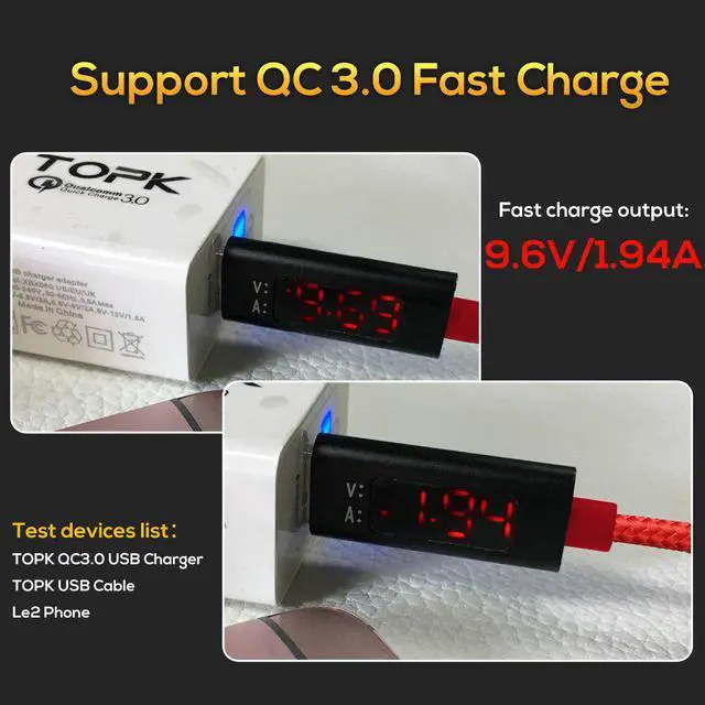 Alt view image 4 of 5 - 3A(Max) Voltage and Current Display USB Type C Cable Nylon Braided QC 3.0 Fast Sync  Cable USB C Type-C Cable