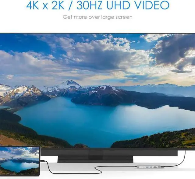 Alt view image 4 of 5 - Cable USB C Hub with 4K HDMI, 2 USB 3.0, 3.5mm  audio,Type C Charging Adapter for MacBook Pro 13/15/16 (Thunderbolt 3 Port)