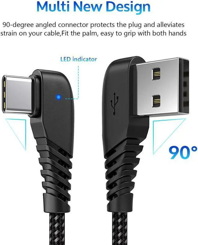 Alt view image 3 of 5 - 90 degree USB Type C Cable 2A USB-C Cable Type-C Fast Charging Cord for Nintendo Switch  S8 S9 for  P20 Pro