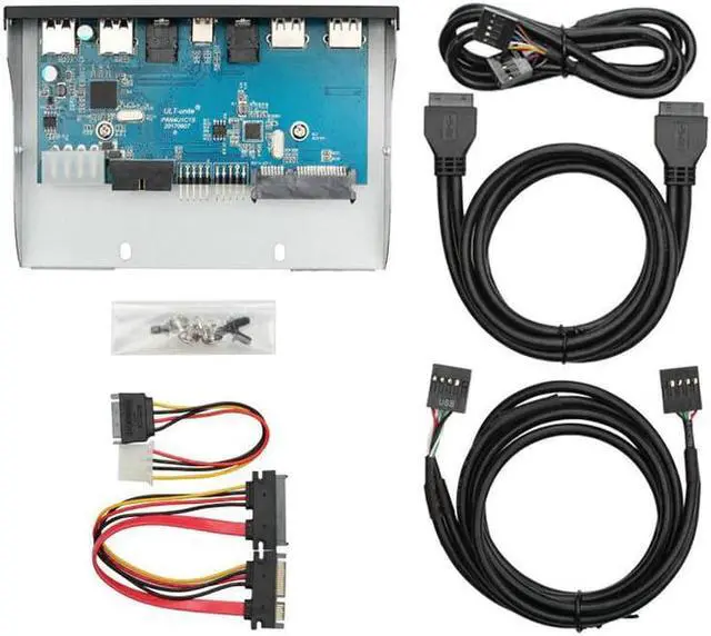 Alt view image 4 of 5 - 7 Port USB 3.1 TYPE-C USB 3.0 HUB Front Panel with 3.5mm Audio + TYPE C + USB3.0 + usb 2.0  Bracket for Desktop 3.5" Floppy