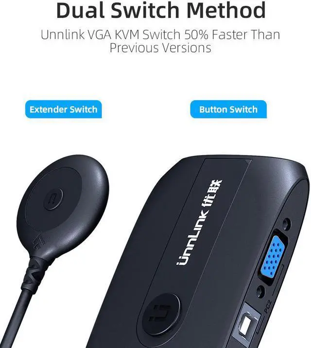 Alt view image 3 of 5 - 2X1 VGA KVM Switch Box Selector with Extender 2 Ports USB 2.0 Sharing monitor mouse keyboard for 2 Computer Laptops PCs